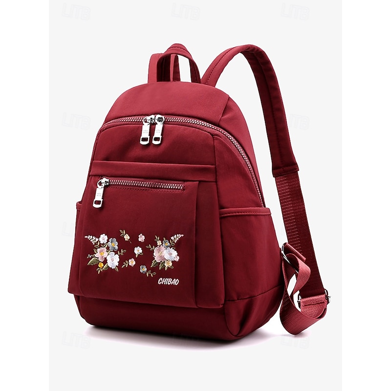 Women's Floral Embroidered Backpack – Casual Canvas Design with Multiple Pockets, Ideal for Travel and Daily Use