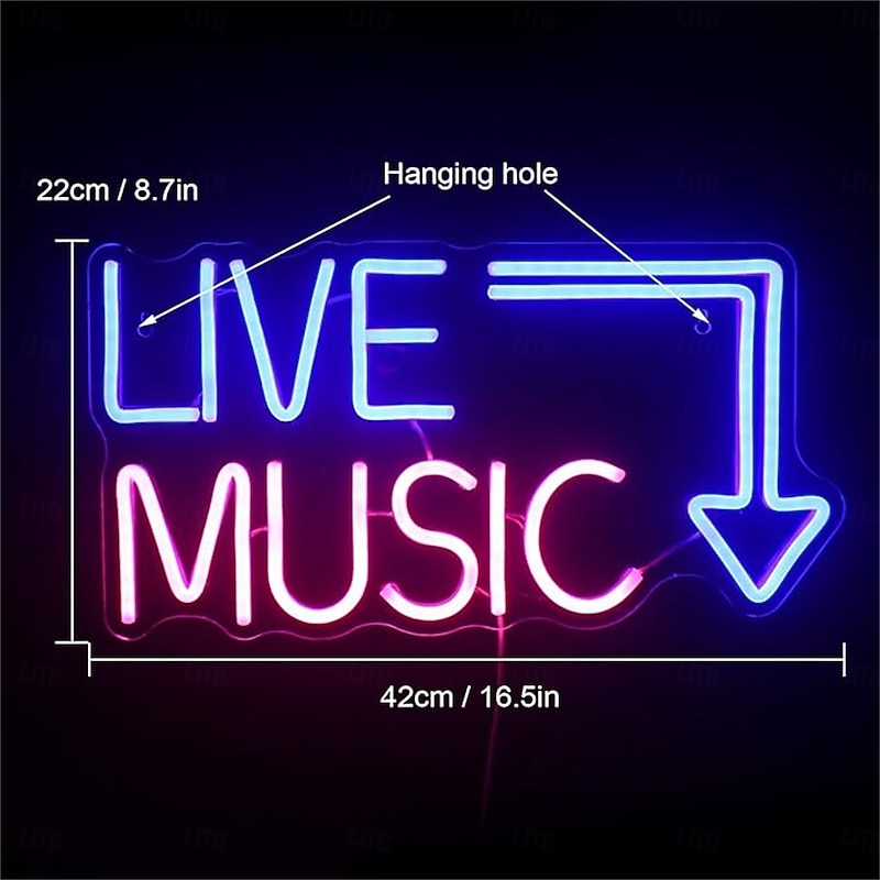 Live Music Neon Sign LED, Large Blue & Pink Neon Light for Studio, Bar, Bedroom, Party, Club Wall Decor-USB Powered2