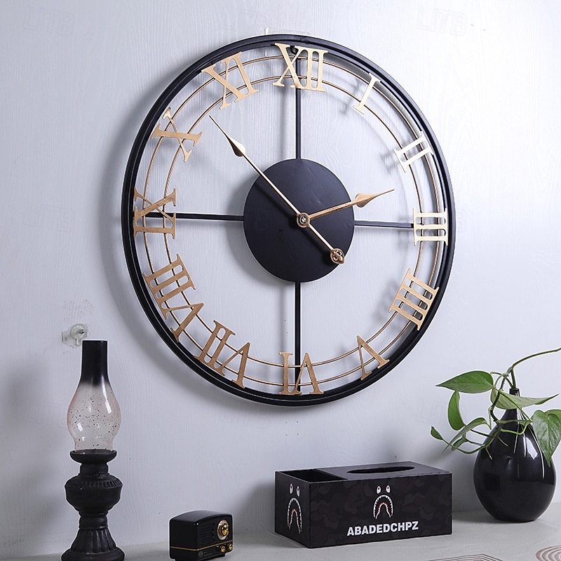 Wall Clocks Creativity Metal Clock Rome Decor Clocks Wrought Iron Round Art Wall Clock Large Wall Clock for Restaurants and Cafes Metal Wall Clock 60cm3