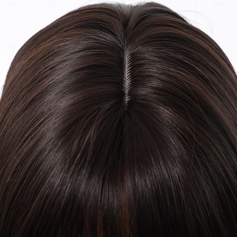 Synthetic Wig Uniforms Career Costumes Princess Straight kinky Straight Middle Part Layered Haircut With Bangs Machine Made Wig 22 inch Dark Brown Synthetic Hair Women's Cosplay Party Fashion Brown3