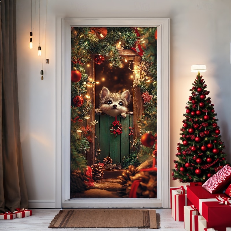 Christmas Door Decorations Door Covers Xmas Animal Door Tapestry Door Curtain Decoration Backdrop Indoor/Outdoor Door Banner for Front Door Farmhouse2