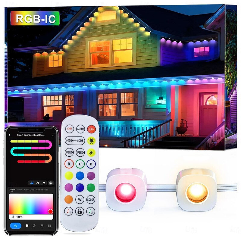 Permanent Light 16.5-150ft Smart RGBIC Outdoor Eaves Light, Eternity Light with Tuya WiFi APP Control, IP65 Waterproof, DIY Programming, Alexa/Google Compatible for Christmas and Home Decorations2