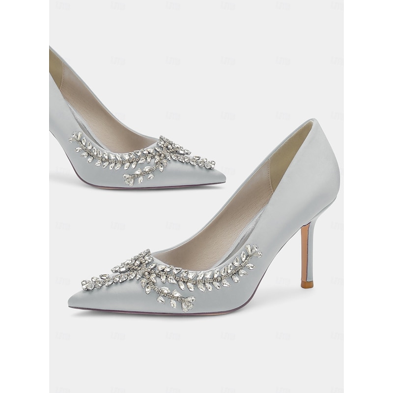 Women's Rhinestone-Embellished Satin Stiletto Heels – Elegant Pointed Toe Pumps for Evening Parties and Formal Events 22