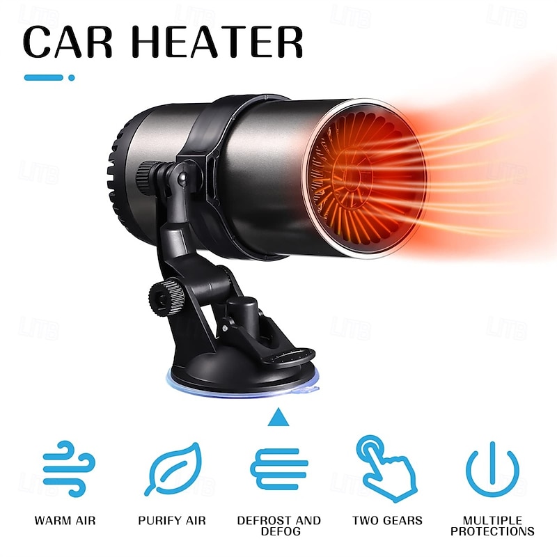 12V/24V Car Heater Fan Auto Heater Fan 2 in 1 Car Defogger Defroster Fast Heating Car Electric Heater Fan with Holder Portable Mini Anti- Fog Plug in Cigarette Lighter