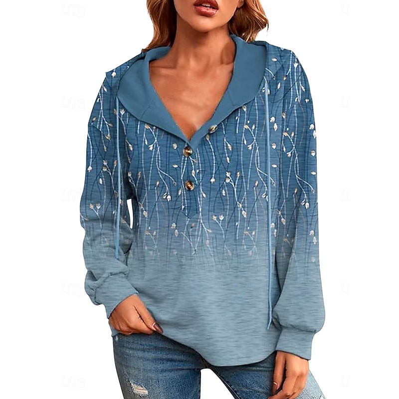Women's Hoodie Sweatshirt Casual Graphic Plain Street Dailywear Hooded Buttons Print Long Sleeve Navy Blue Blue Light Blue Fall Winter3