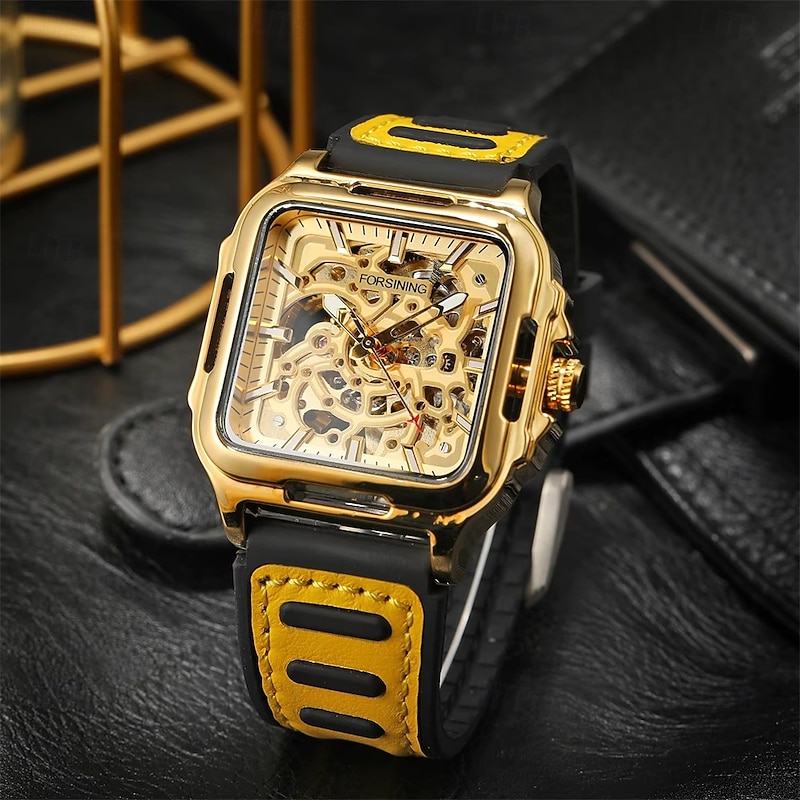 Forsining Casual Skeleton Hollow Automatic Watch 3D Montre Homme Mens Wristwatches Luminous Military Watches3