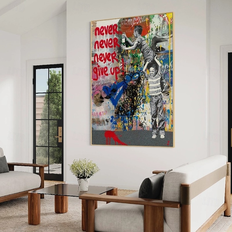 Pop art oil painting handmade abstract Graffiti art  oil painting hand painted Street Art oil painting never give up painting office wall art decoration for bedroom living room decoration home gift2
