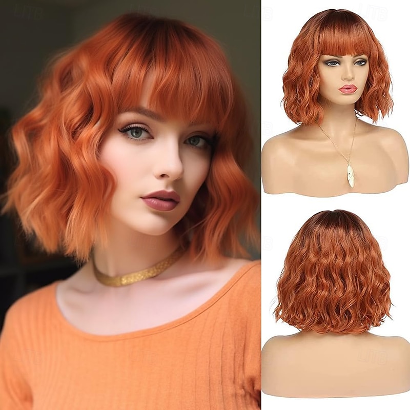 Short Wigs for Women Culy Bob Wigs with Bangs Wig Wavy Synthetic Wigs Christmas Wigs
