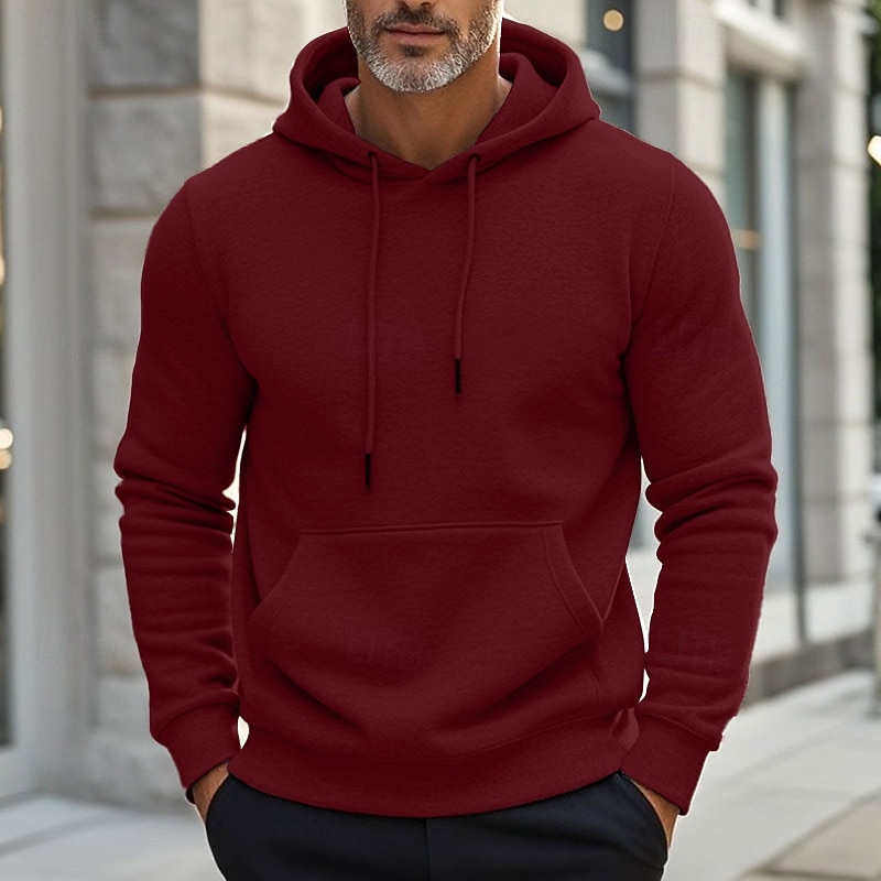 Men's Hoodie Black Wine Dark Green Light Grey Dark Gray Hooded Plain Drawstring Pocket Ribbed Sports & Outdoor Daily Holiday Streetwear Basic Casual Spring &  Fall Clothing Apparel Hoodies3