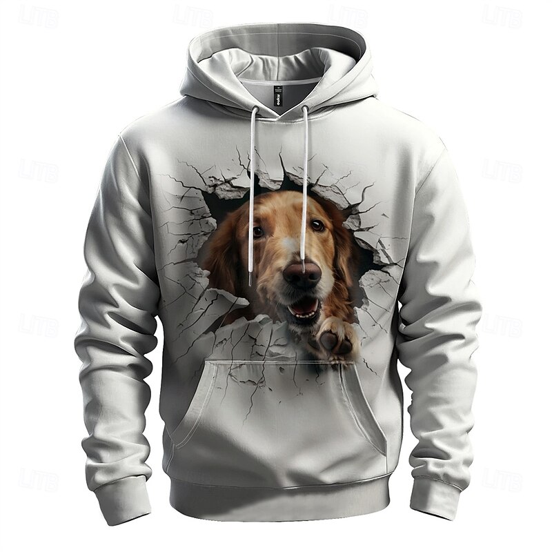 Men's Graphic Dog Hoodie Hoodies Sweatshirt Vacation Daily Long Sleeve Hooded Vacation Sports Outdoor Going out White Printing Winter Spring &  Fall Designer3