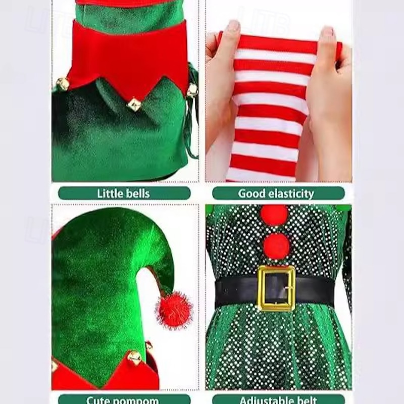 Santa Claus Mrs.Claus Outfits Fancy Costume Christmas Costume Women's Christmas Adults Christmas New Year Christmas Eve Christmas Party Dress Belt Shoes Hat3