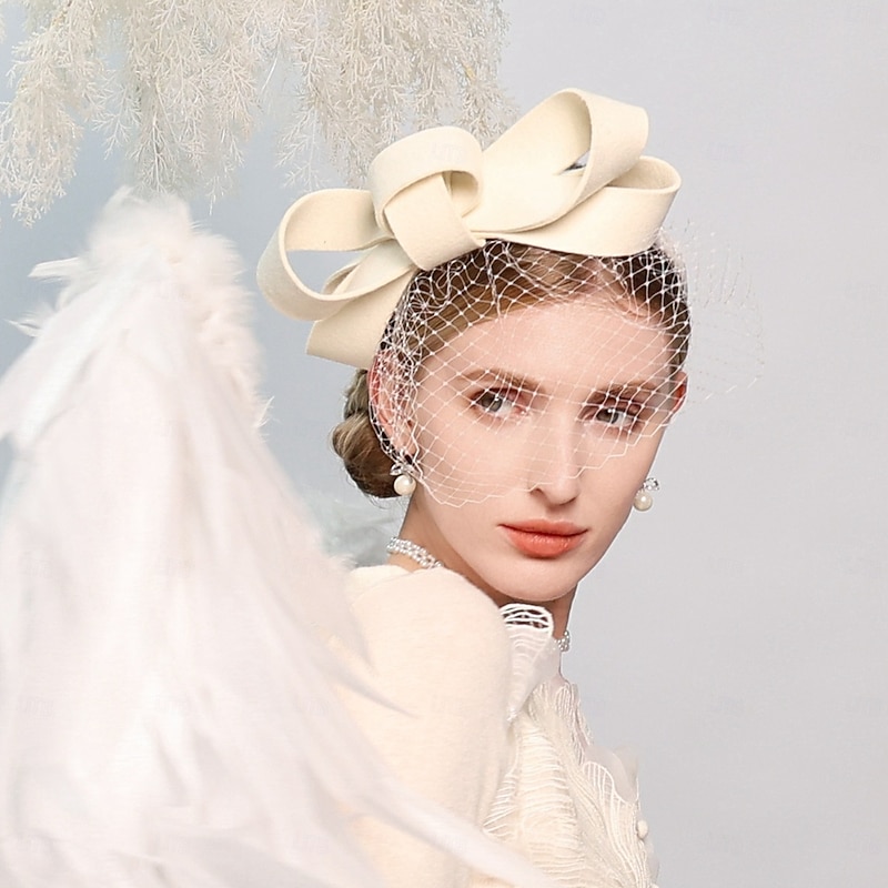 Headwear 100% Wool Top Hat Veil Hat Cocktail Elegant Wedding With Bowknot Splicing Headpiece Headwear3
