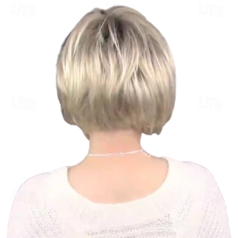 Synthetic Wig Straight Asymmetrical Wig Short Blonde Synthetic Hair Women's Fashionable Design Soft Natural Blonde2