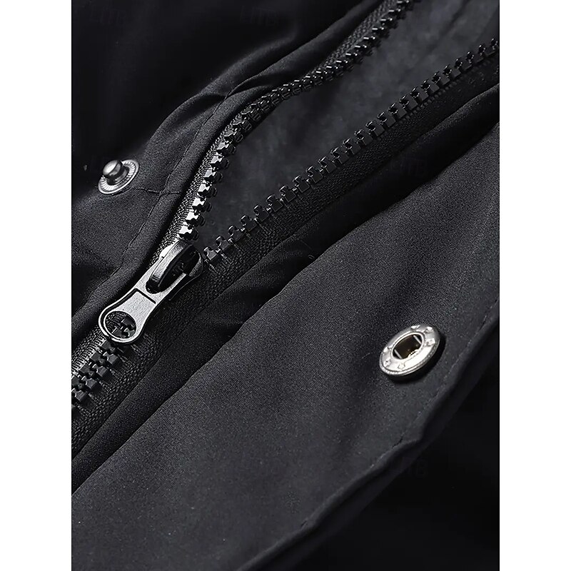 Men's Winter Jacket Puffer Jacket Padded Hooded Fake two piece Polyster Pocket Sports Outdoor Regular Fashion Casual Thermal Warm Windproof Winter Plain Black Blue Beige Puffer Jacket 6