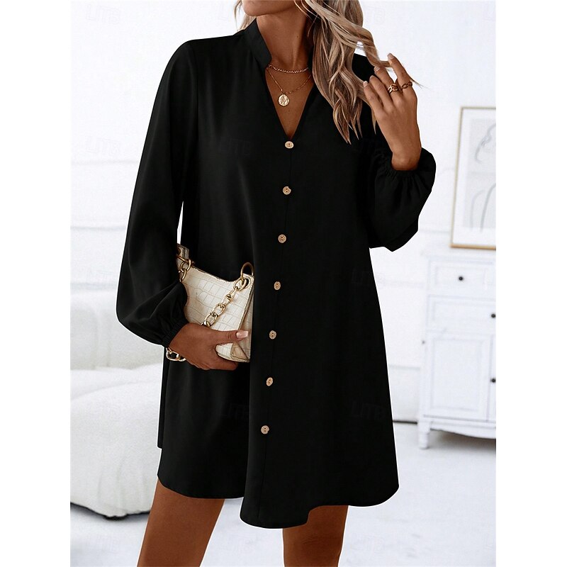 Women's Mini Dress Black Dress Casual Dress Cocktail Dress Formal Dress Casual Sports & Outdoor Street Regular Fit Plain Long Sleeve V Neck Black Fall Winter4