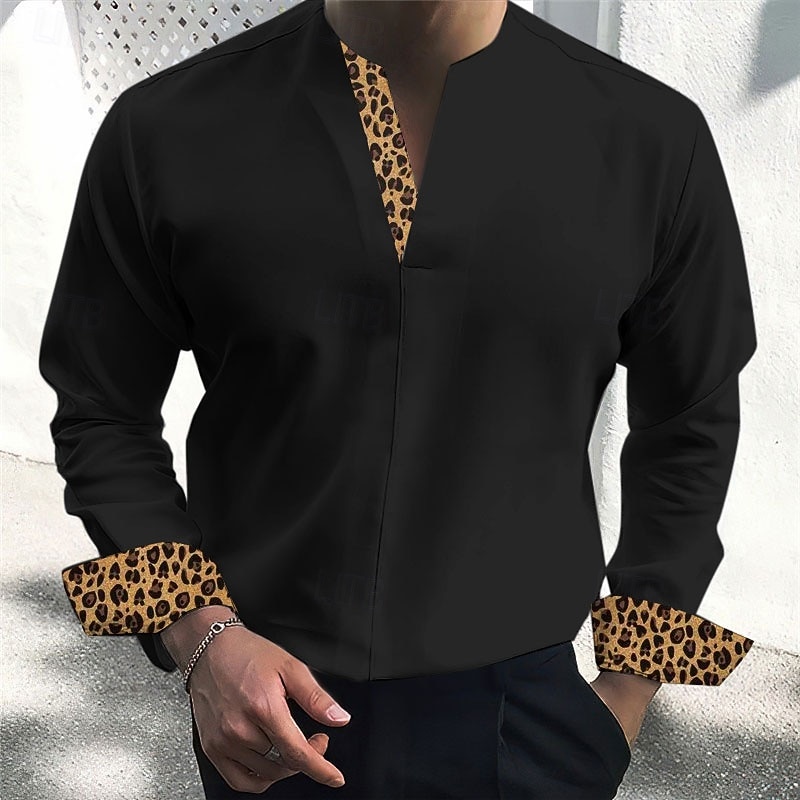Men's Leopard Print Button Up Shirt Long Sleeve Business Casual Fashion Casual Casual Daily Spring Fall Winter Stand Collar Black White Beige
