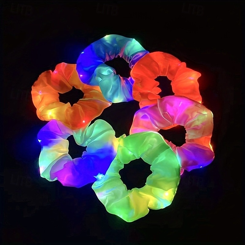 6pcs LED Light-Up Scrunchies - Vibrant Hair Ties for Women & Girls Colorful Glow in the Dark with Multiple Light Modes Perfect Fashion Accessory for Christmas & Easter Parties Durable & Fun Gifts3