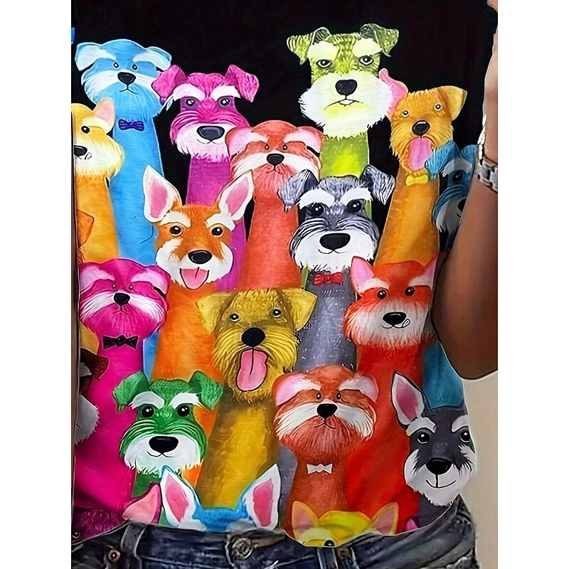 Women's T Shirt Animal Fashion Casual Short Sleeve Crew Neck Regular Tops Daily Print Black Fall Winter3