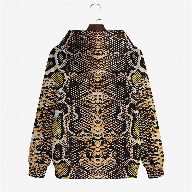 Graphic Serpentine Men's Vacation 3D Print Hoodie Sports Outdoor Vacation Going out Hoodies Brown Hooded Printing Winter Spring & Fall Designer Hoodie Sweatshirt3