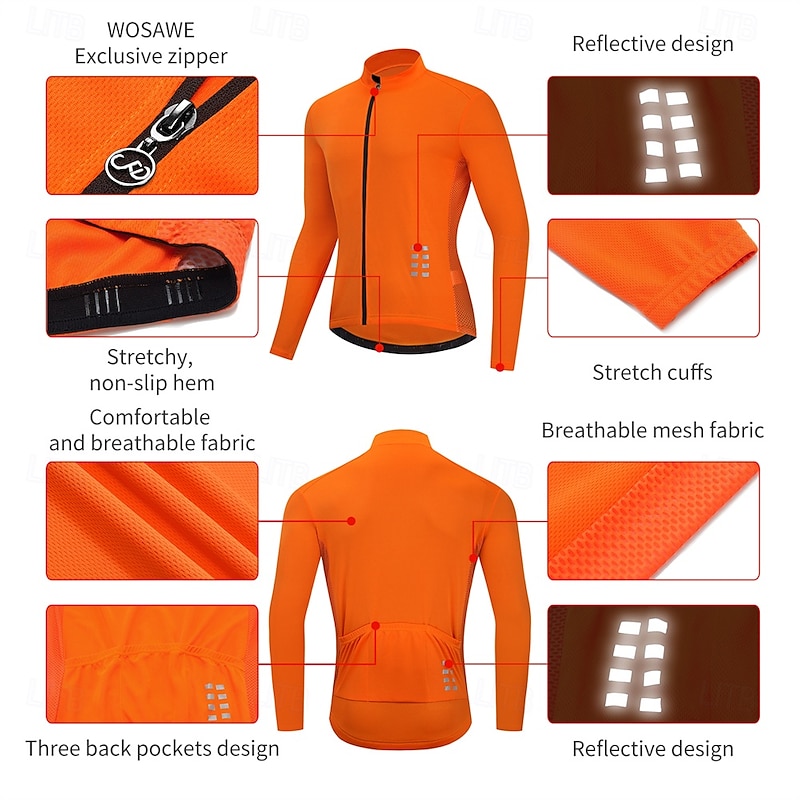WOSAWE Spring and Autumn Men's Cycling Long Sleeve Top Quick Dry Breathable Moisture Transferring Sports Top Cycling Jersey BL2483