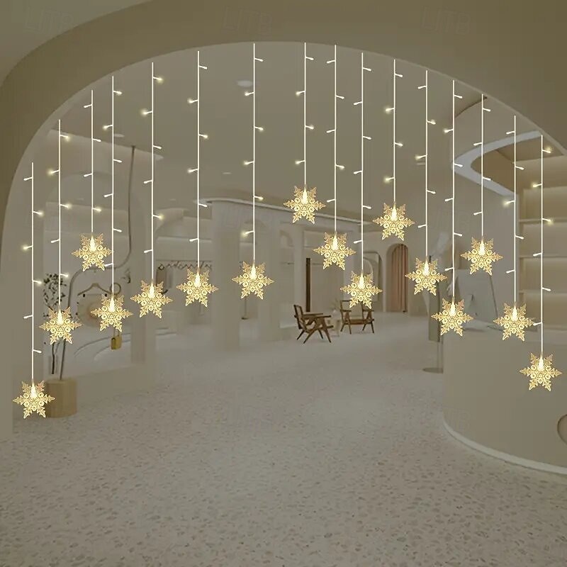 Christmas Snowflake LED Curtain String Lights 3.5M 96 LEDs, 8 Modes Icicle Fairy Lights for Indoor/Outdoor Christmas, Party & Home Decor EU/UA/AU/UK Plug