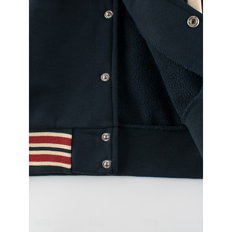 Kids Girls' Baseball Jacket Bear Sports Pocket School Cotton Coat Outerwear 4 years+ Fall Dusty Blue4