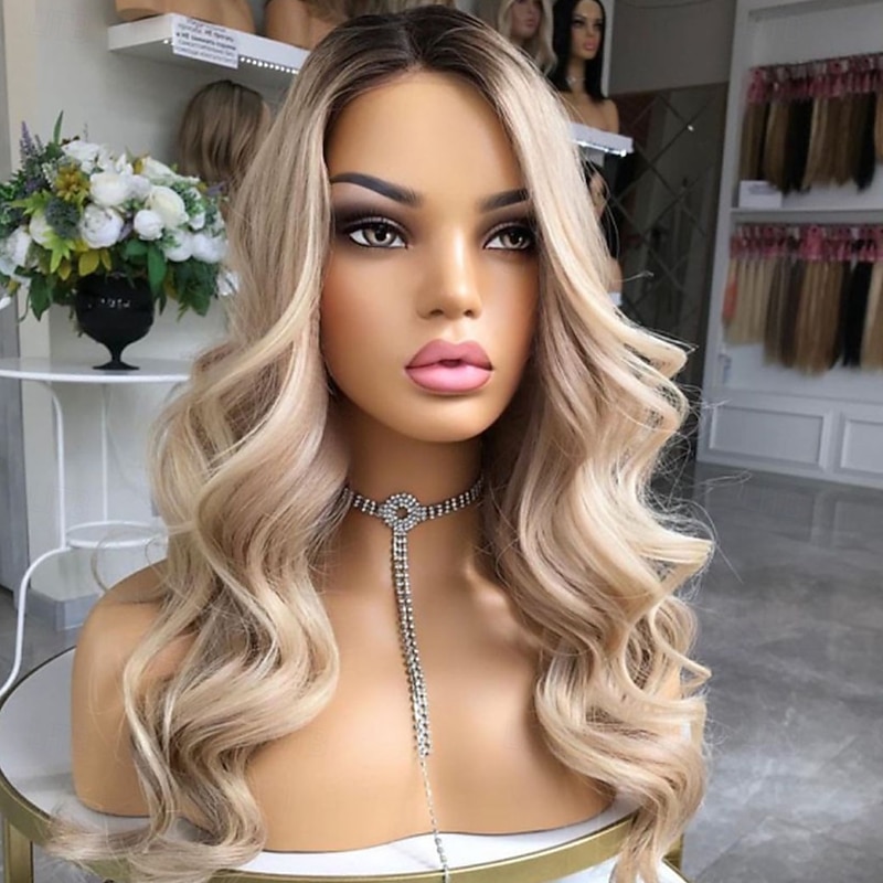 Remy Human Hair 13x4 Lace Front Wig Free Part Brazilian Hair Wavy Blonde Wig 130% 150% Density Ombre Hair Glueless Pre-Plucked For Women Long Human Hair Lace Wig2