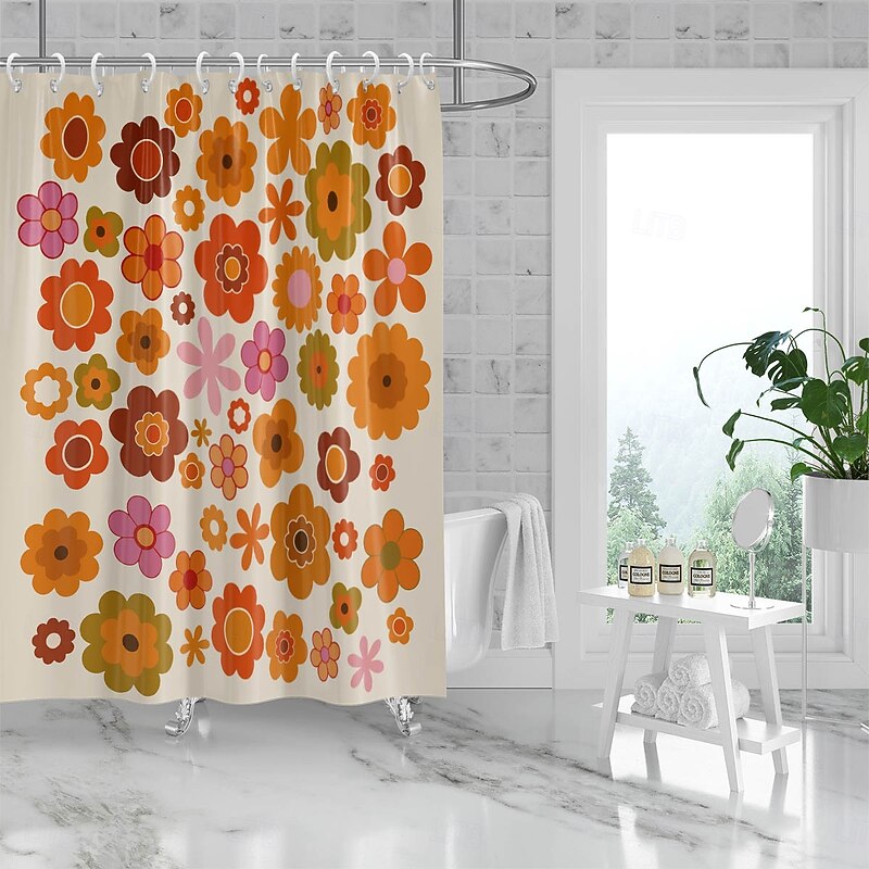 Shower Curtain with 12 Hooks 180cm*180cm(70"*70") Polyester Washable Waterproof Pattern Bathroom Bathtub Decor Vintage Peony Floral3