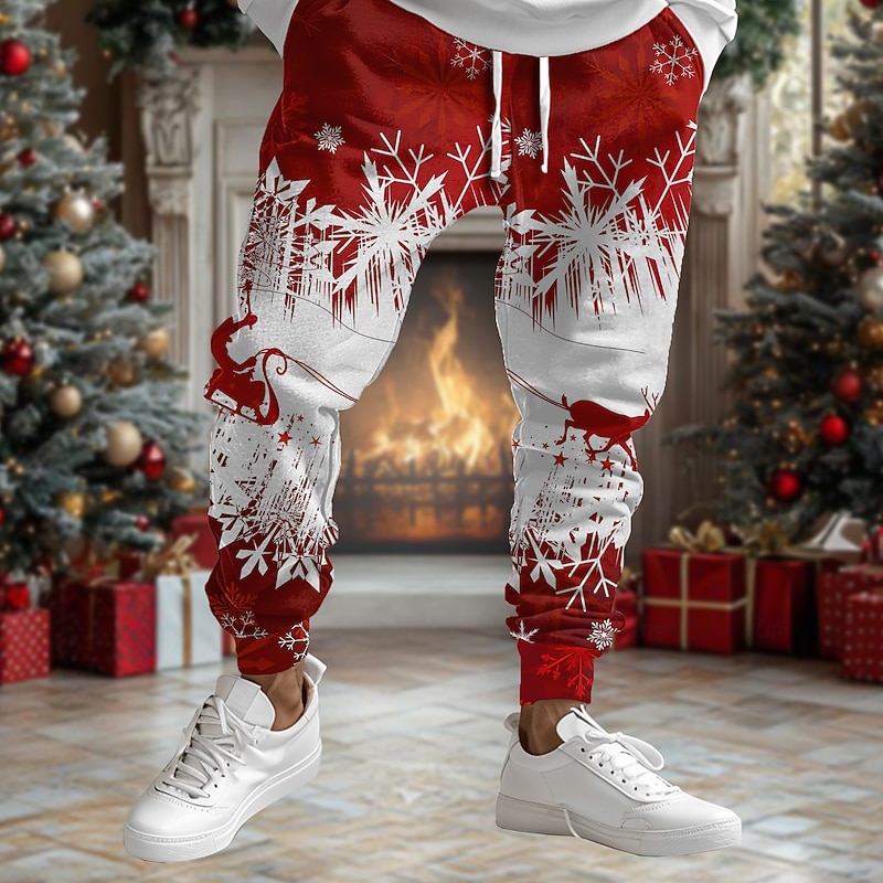 Christmas Men's Christmas Scene Printed Sweatpants Santa Claus Elk Fashion Casual Joggers Trousers Pocket Mid Waist Drawstring Elastic Waist Party Evening Dailywear Spring Fall Winter 3D Print2