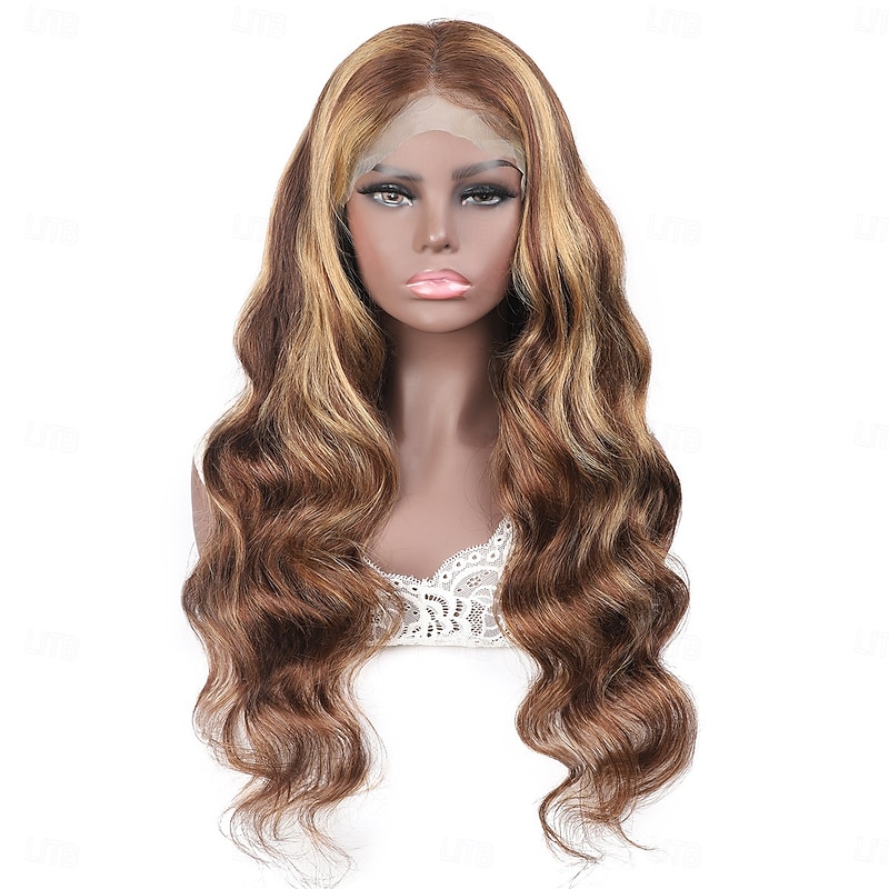 Highlight Body Wave Wig Human Hair P4/27 13x4 Lace Front Wigs 150% Density For Women Long Human Hair4