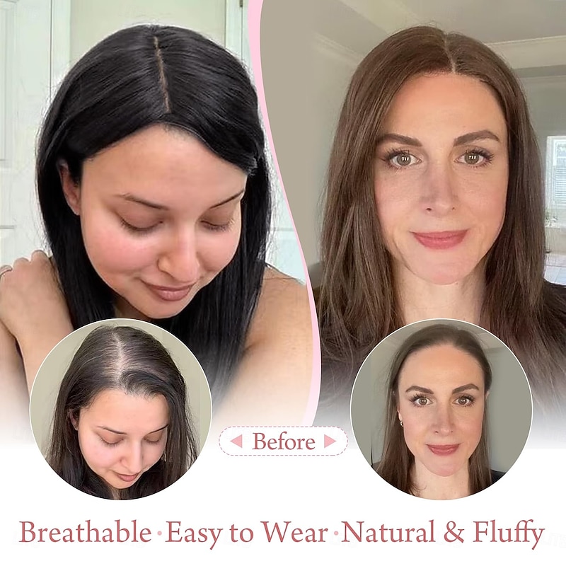 Hair Toppers For Women Real Human Hair 14inch No Bangs 3''x5'' Skin Scalp Hair Toppers For Women Upgrade Premium Remy Hair Toppers Hair Pieces For Women4