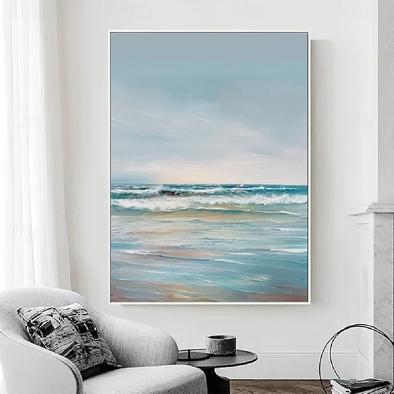 Ocean oil painting handmade Wall Art Blue Huge Wave Oil Painting On Canvas Handpainted Sea Waves 3D Textured Abstract Painting Beach Landscape Modern Sky oil painting for Living Room bedroom artwork3