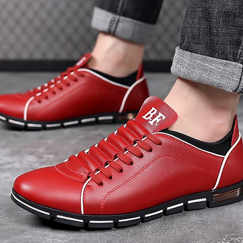 Men's Red Casual Sneakers – Stylish Faux Leather, Lace-Up Design, Comfortable Everyday Footwear2