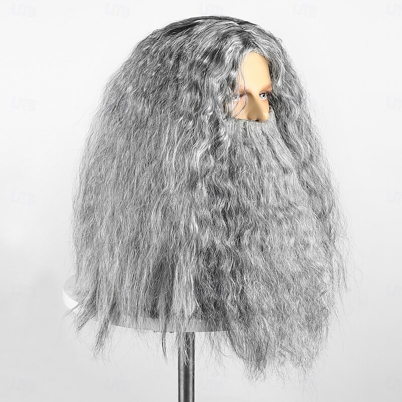 Synthetic Wig Curly With Bangs Machine Made Wig Short Grey Synthetic Hair Men's Gray3