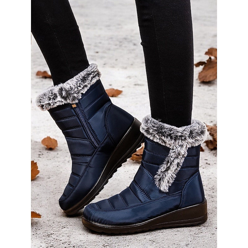 Women's Navy Winter Snow Boots with Faux Fur Lining – Waterproof, Anti-Slip Warm Ankle Boots