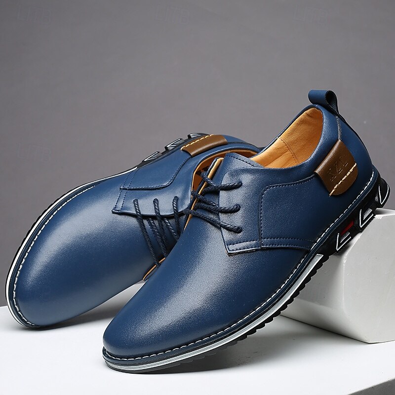 Men's Blue Casual Faux Leather Lace-Up Shoes - Comfortable Sole with Non-Slip Grip2