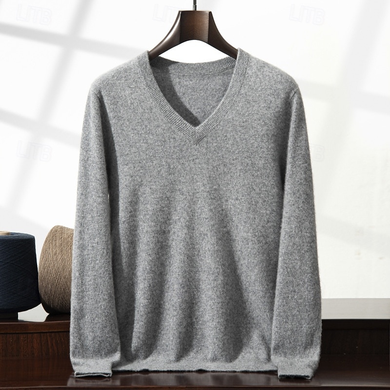 Men's Pullover Cashmere Sweater Wool Jumper Knit Solid Color V Neck Knitwear Elegant Christmas Gifts Home Clothing Apparel Fall Winter Wine Red Black4