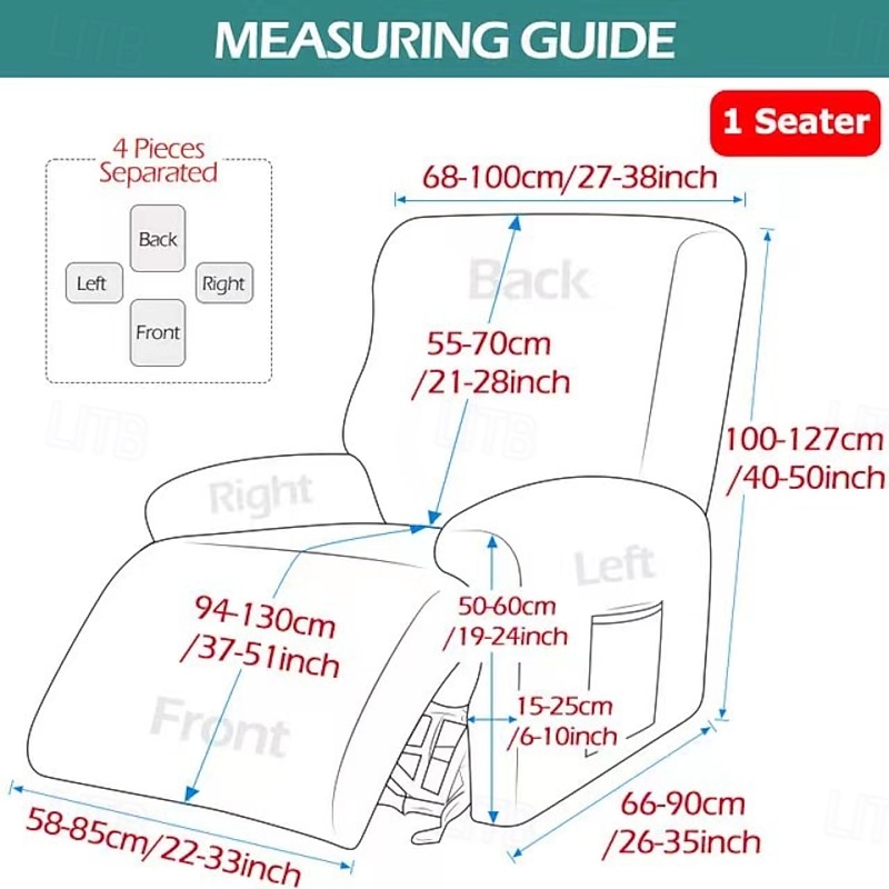 Water Repellent Recliner Covers Burgundy Reclining Sofa Cover 1 Seater Armchair Couch Slipcover with Side Pocket, Anti-cat Scratch Furniture Protector for Kids, Pets, Dogs, Cats2