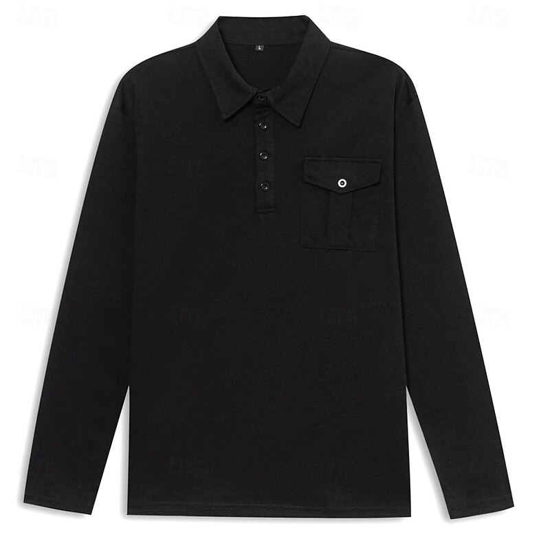 Men's Polo Shirt Golf Shirt Casual Sports Lapel Long Sleeve Fashion Basic Plain Button Pocket Spring &  Fall Regular Fit Army Green Black White Red Navy Blue Dark Green Polo Shirt2