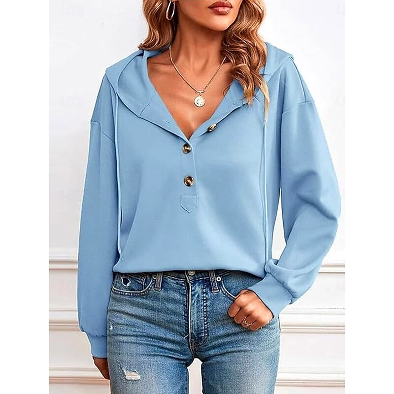 Women's Hoodie Sweatshirt Casual Graphic Plain Street Dailywear Hooded Buttons Print Long Sleeve Navy Blue Blue Light Blue Fall Winter4