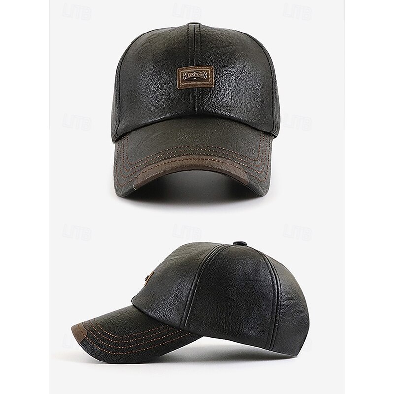 Men's Faux Leather Baseball Cap - Stylish Adjustable Outdoor Hat for Casual and Sporty Looks4