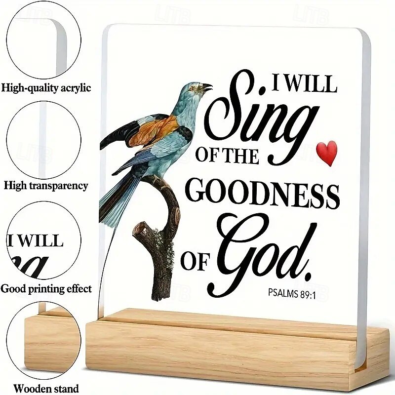 Acrylic Plaque with Wooden Base, Christian Inspirational Gift, Kindness Desk Decoration Featuring Scripture Quotes with Bird Design, Perfect for Home or Office Décor4