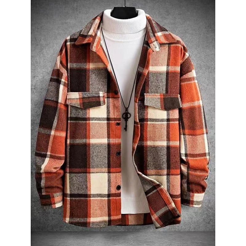 Men's Shirt Flannel Shirt Overshirt Plaid Outdoor Street Black Red Brown Long Sleeve Winter Spring &  Fall Clothing Apparel2