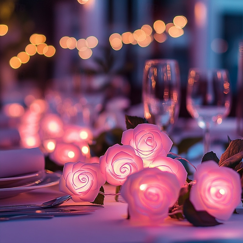 Elegant Wedding Reception Party 6M 40LED Pink Rose Flower Fairy String Lights, Valentines Battery Operated Holiday Decoration for Party, Wedding and Anniversary
