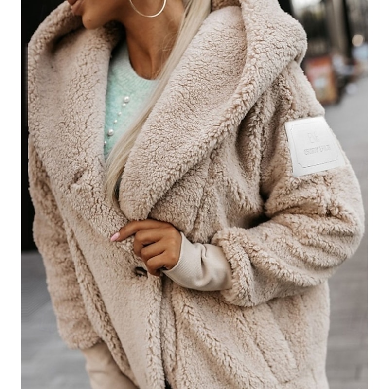 Women's Winter Coat Casual Jacket Outdoor Street Daily Wear Fall Winter Regular Coat Regular Fit Thermal Warm Breathable Stylish Casual Jacket Long Sleeve Solid Color with Pockets Apricot