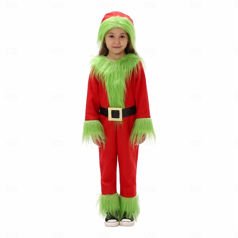 Green Monster Furry Kigurumi Sleepwear Jumpsuit Onesies Girls' Cosplay Costume Kid's Christmas New Year Christmas Eve Christmas Party Belt Hat Onesie