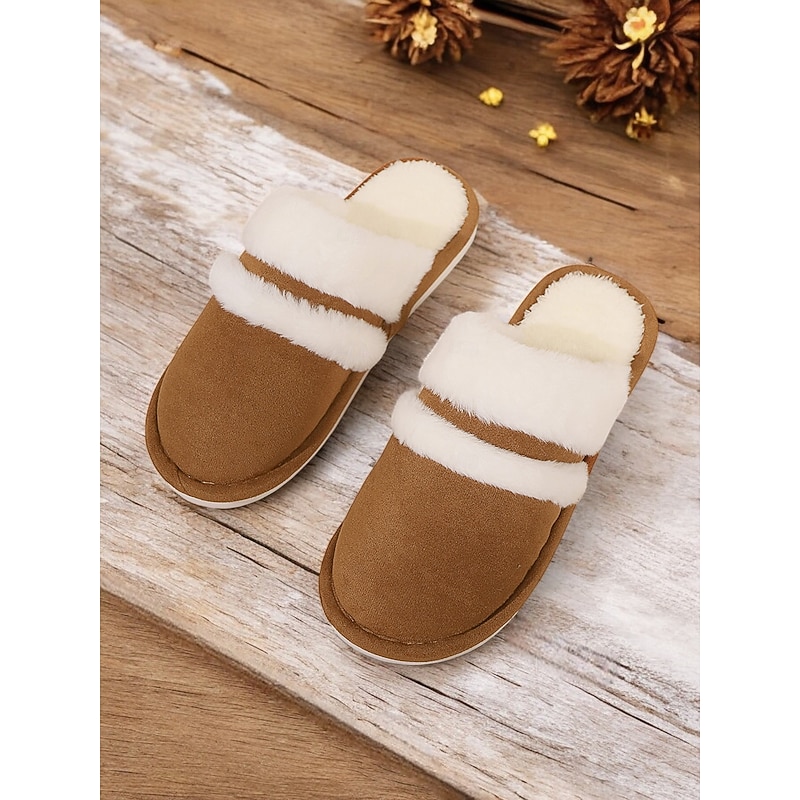 Women's Cozy Faux Fur Lined Slippers with Suede Finish – Warm Indoor Shoes for Winter Comfort