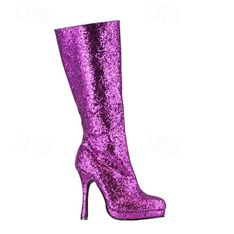 Metallic Sparkle 1980s Shoes Knee High Boots High Heel Sequins Fancy Dress Women's Carnival Costume Carnival Party Club Pride Parade Adults' Shoes