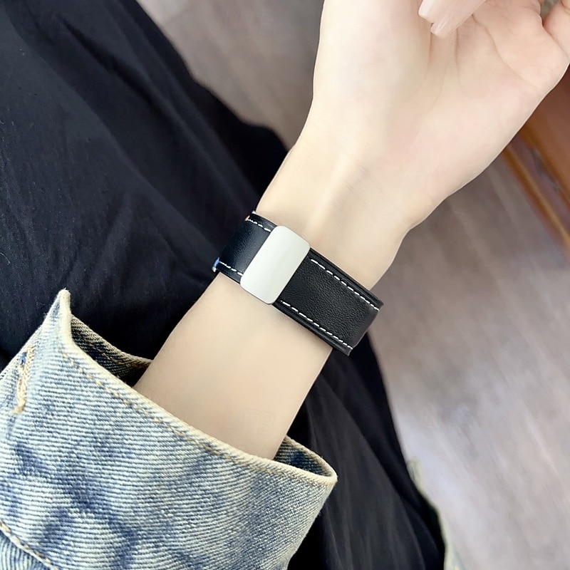 Leather Band Compatible with Apple Watch band 38mm 40mm 41mm 42mm 44mm 45mm 49mm Women Magnetic Clasp Adjustable Genuine Leather Strap Replacement Wristband for iwatch Ultra 2 Series 9 8 7 SE 6 5 4 33
