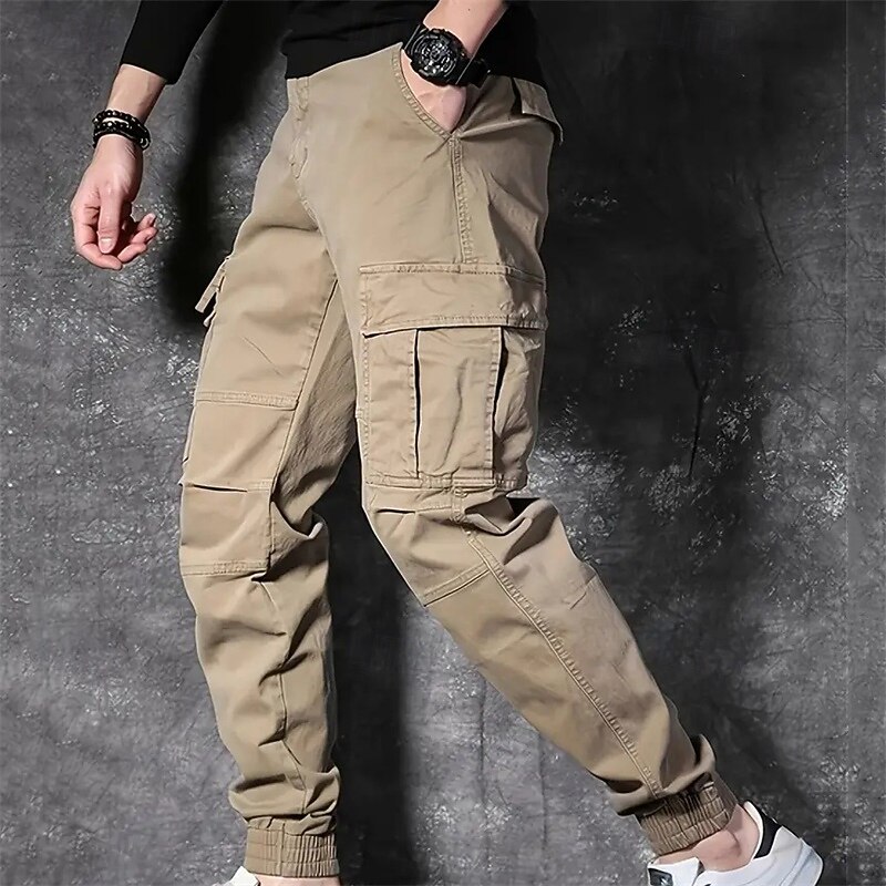Men's Cargo Pants Trousers Buttons Multi Pocket Plain Quick Dry Moisture Wicking Full Length Outdoor Daily Camping & Hiking Fashion Classic Black Khaki
